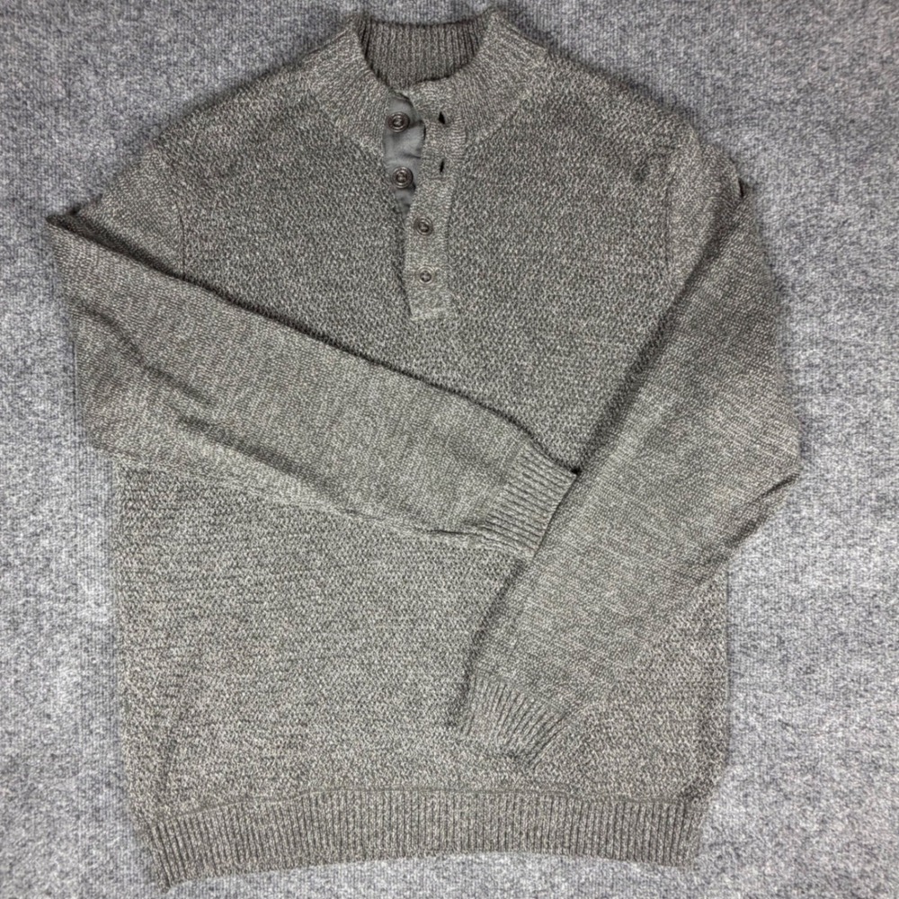 GH Bass & Co Mens XL Gray Marl Button Mock Neck Henley Knit Sweater Long Sleeve